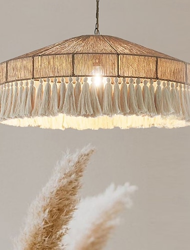  Lustre rond de style japonais pour salle à manger, en corde de chanvre tressée à la main, luminaire de style industriel rétro pour grenier, éclairage moderne