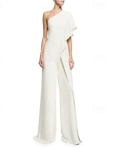  Damen Normal Overall Elegant Einfarbig Ärmellos Ein-Schulter Patchwork Party Normale Passform Schwarz Weiß Rosa Sommer