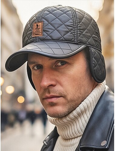  قبعة بيسبول رجالية من الجلد الصناعي بتصميم غطاء أذن قابل للطي، متوفرة بألوان متعددة، مثالية للطقس البارد والملابس غير الرسمية