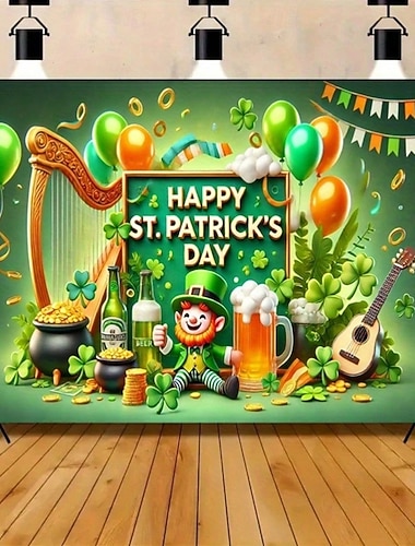  Hintergrund für einen Wandteppich zum St. Patrick's Day, Kobold &Elemente im irischen Stil, festlicher Wandbehang für die St. Patrick's Day Party, fröhliche Dekoration für Zuhause.