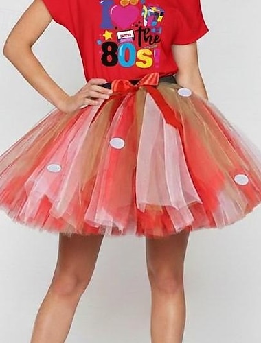  Costume élégant Jupe en tulle Jupe tutu Années 1950 Blanc et Rouge Superposé Bouffi Adulte Femmes Halloween Carnaval Soirée Performance Danse Ballet Se déguiser