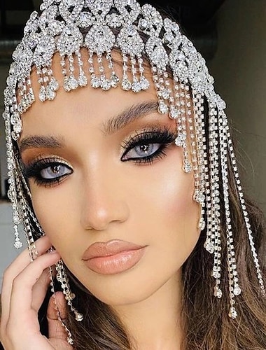  Accessoires Samba Tiare scintillante en strass - Chaîne avant en cristal argenté accessoire de bal masqué de Gatsby Costume de performance