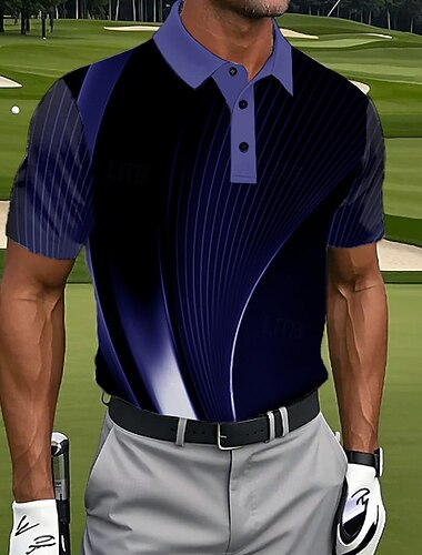  Voor heren Meetkundig Polo Golf Polo's Shirts Korte mouw Poloshirt Revers Casual Sportkleding 3D-afdrukken Knop Zomer Zwart Paars