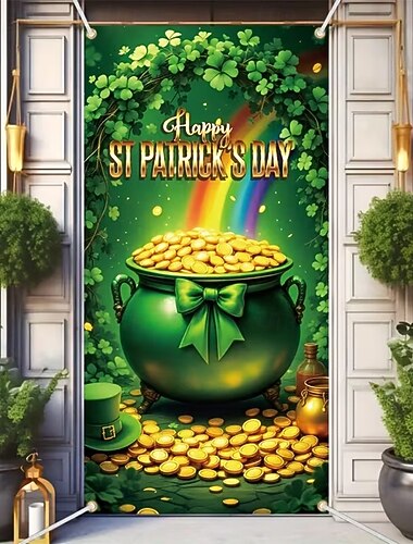  St. Patricks Day Poster Türabdeckung Banner für den Außenbereich Goldmünze Kleeblatt Niedlich 3D Party Wohnheim Jugendzimmer Studentenwohnheim Jungs, Männerhöhle, Studentenwohnheim Hintergründe