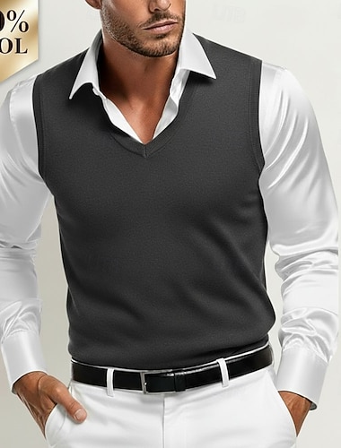  Hochwertige Herren-Pulloverweste aus reiner Wolle und Kaschmir mit V-Ausschnitt, klassisch gestrickt, weich, warm und atmungsaktiv.