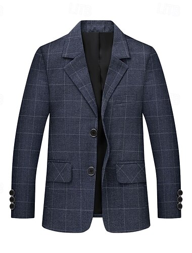  Bambini Ragazzi Blazer Capispalla Plaid Manica Lunga Tasca Bottoni Cappotto Feste Moda Streetwear Cool Blu Nero Grigio Primavera Autunno 4-12 Anni