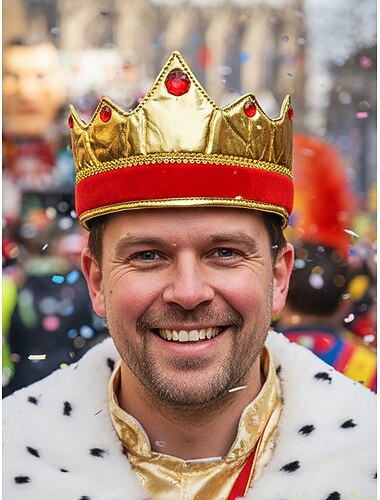  Men's Polyester Fabric King Crown – Gold and Red Design Perfect Carnival and Masquerade Parties