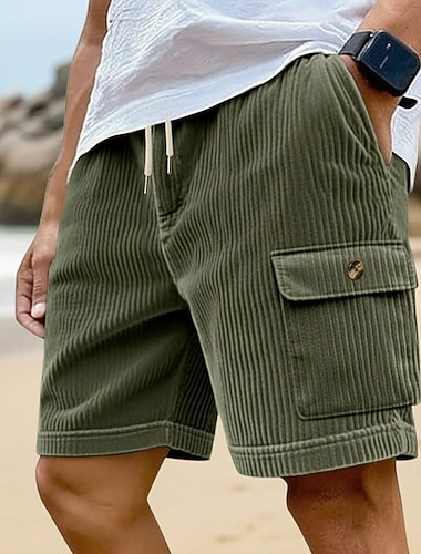  Herren Cargo-Shorts Sommershorts Strandshorts Freizeitshorts Cordshorts Kordelzug Elastischer Bund Einfarbig Komfort Knielang Täglich Outdoor Ferien Urlaub Mode Schwarz Weiß Mikroelastisch