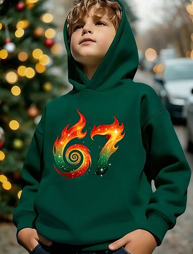 Jungen 3D Grafik Lustiger Slang 67 Kapuzensweatshirt Pullover Langarm 3D-Druck Frühling Herbst Sport Mode Streetwear Kinder 4-12 Jahre Mit Kapuze Lässig Täglich Outdoor Normale Passform