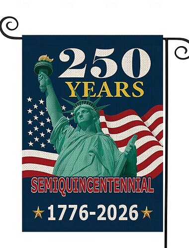  アメリカ建国250周年記念、アメリカ、ホームガーデン、国旗、愛国的なバナー、自由の女神像のデザイン、1776年から2026年までの50周年記念、独立記念日
