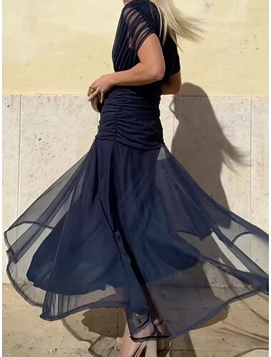  Dames Halflange jurk Schede jurk Vakantie Verjaardag Strand Feest Uitgaan Normale pasvorm Effen Kleur Korte mouw V-hals donkerbruin Diep Groen Marine Rood Zomer Lente