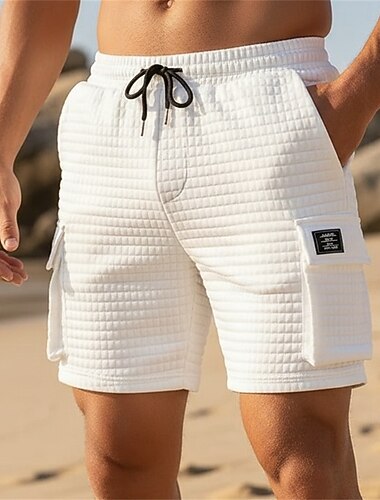  Herren Waffel-Shorts Cargo-Shorts Sommershorts Strandshorts Shorts mit Struktur Kordelzug Elastischer Bund Einfach Komfort Atmungsaktiv Über dem Knie Täglich Outdoor Ferien Urlaub Lässig Weiß