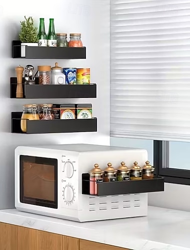  2-teiliger magnetischer Kühlschrankorganizer mit 4 abnehmbaren Haken, magnetisches Aufbewahrungsregal ohne Bohren, seitliches Aufbewahrungsregal für den Kühlschrank, platzsparendes Küchen- und