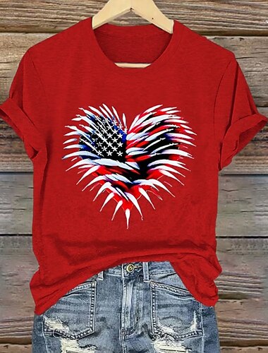  Onafhankelijkheidsdag Patriottische Vrouwen T-shirt Grafisch Vlag Vintage Stijlvol Klassiek Korte Mouw Crew Neck Reguliere Tops Dagelijks Weekend Print Blauw Zwart Wit Rood Groen Zomer Lente