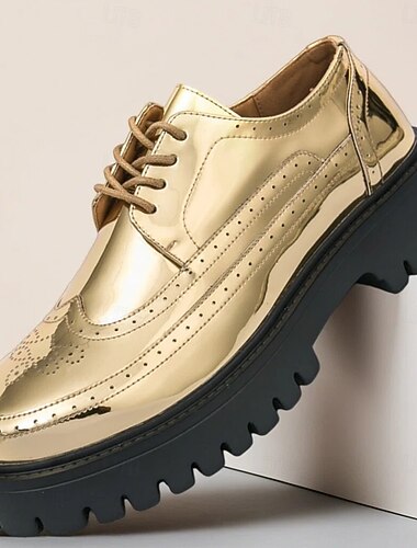  Herresko med gullfarget brogue-snøring – premium med kraftig såle, perfekt for formelle arrangementer, fester og stilig fritidsklær
