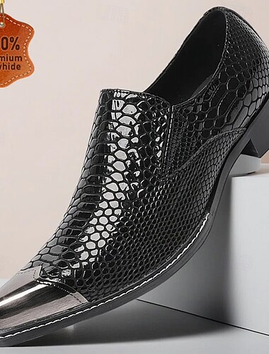  Herreloafers i svart med krokodillemønster i skinn, premiumkvalitet med gullfarget tåhette, perfekt for formell bruk