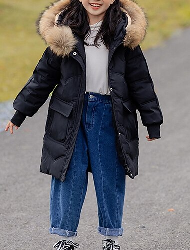  Kinderen Voor meisjes Donsjack Pufferjack Brief Sport Zak Houd Warm Windbestendig: Buiten jas bovenkleding 5 jaar + Winter Zwart Blozend Roze