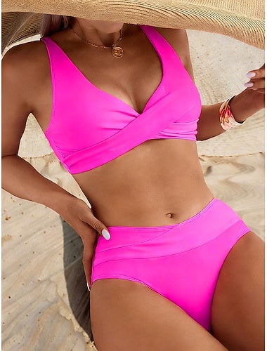  Per donna Costumi da bagno Bikini Birichino Costume da bagno Vacanza Moda Tinta unica Scollo a V Senza Maniche Costumi da bagno
