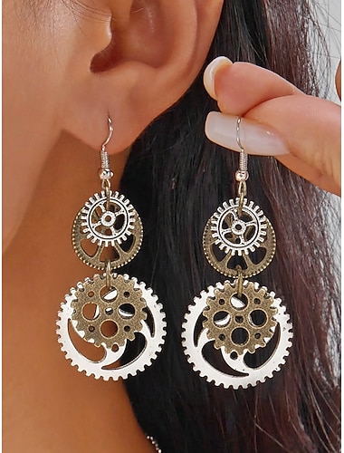  Frauen Mardi Gras antike Legierungs Zahnrad  Schlüssel Anhänger Ohrringe - mehrfarbiges industrielles Zubehör für Karneval  Themenpartys