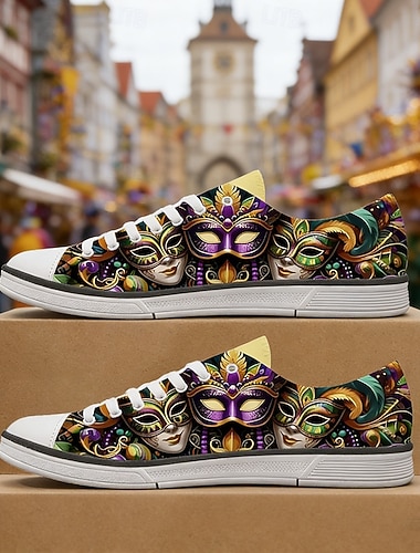  Männern Mardi Gras Karnevalsthema Sneakers – Farbenfrohes Masken Druck Freizeit Schuhe für Festivals Umzüge und Straßenpartys