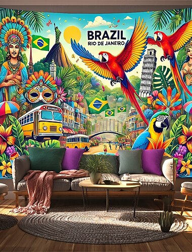  Karneval Tapisserie Banner Decke Ara Parrot Rio de Janeiro Luxus Bunt 3D Party Wohnzimmer Hintergründe aufnehmen Maskerade Wohndeko