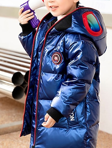  Bambini Ragazzi Giacca in piuma Giacca da esterno Capispalla Lettera Manica Lunga Tasca Tenere al caldo Antivento Cappotto All'aperto Quotidiano Essenziale Blu Grigio Inverno Dai 4 anni in su