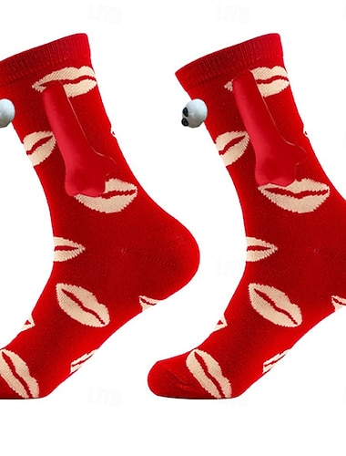  Meias de casal com ímãs em formato de coração para o Dia dos Namorados, meias respiráveis de cano médio com design de mãos dadas, presente perfeito para o Dia dos Namorados, ideais para casais,