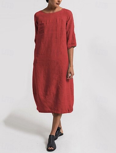  Per donna Abito Midi Vestito Estivo Abito a Tubino Vacanza Casual Boho Quotidiano Spiaggia Ferie Vestibilità comoda Semplice Manica 3/4 Girocollo blu navy Nero Rosso Grigio chiaro Estate Primavera