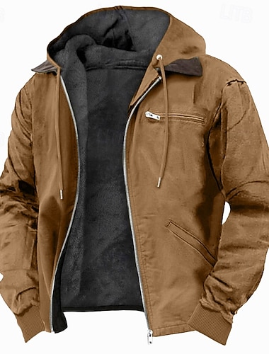  Herren Kapuzensweatshirt Vollreißverschluss-Kapuzensweatshirt Sherpa Linend Armeegrün Blau Braun Grau Mit Kapuze Einfach Tasche Sport & Outdoor Täglich Ferien Polyester Vintage Streetwear Lässig