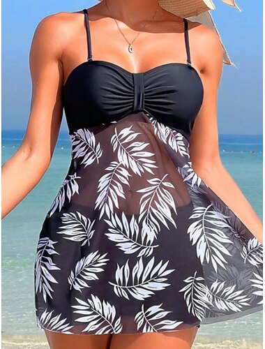  Γυναικείο Μαγιό Tankini 2 Τεμάχια Σέξυ Με Κοπές Με Ενίσχυση Φούντα Έλεγχος Κοιλιάς Ψηλή Μέση Αδυνάτισμα Χωρίς Πλάτη Διακοπών Ρούχα Παραλίας Φύλλα V Λαιμό Χωρίς Μανίκια