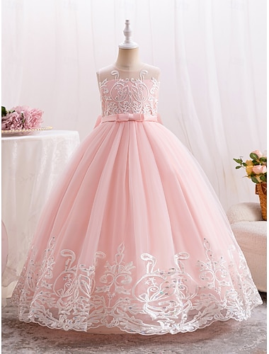  Bambino Da ragazza Vestito Fiore decorativo Senza maniche Matrimonio Abito da battesimo Da principessa Poliestere Abito con ricami floreali Abito da ragazza di fiori Estate 4-13 anni Viola scuro