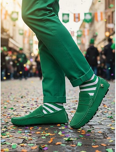  Grüne Herren-Loafer, leichte Slipper zum Hineinschlüpfen, modische Freizeitmokassins für den Alltag, Partys und Outfits zum St. Patrick's Day