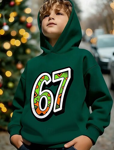  Unisex 3D Grafisk Morsom slang 67 Hattetrøje Pullover Langermet 3D-utskrift Vår Høst Sport Mote Gatemote Barn 4-12 år Med hette Avslappet Daglig utendørs Normal