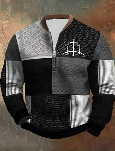 Herren Farbblock Kreuz Sweatshirt mit Viertelreißverschluss Sweatshirts Langarm Sweatshirt Reißverschlusskragen Vintage-Retro Druck Ferien Ausgehen Druck Herbst Winter