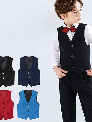  Niños Chico chaleco abrigo Ropa de calle Color sólido Sin Mangas Bolsillo Escote en V Botones Abrigo Exterior Moda Fresco Diario Azul Piscina Negro Rojo Primavera Otoño 4-12 años
