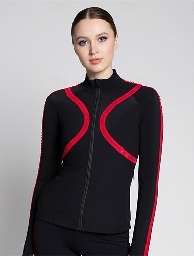  Fleecejakke til skøyteløp Dame Skøyteløp Jakke Topper Svart Lapper Spandex Elastisk Trening Konkurranse Skøyteklær Hold Varm Klassisk Langermet Skøyting Kunstløp