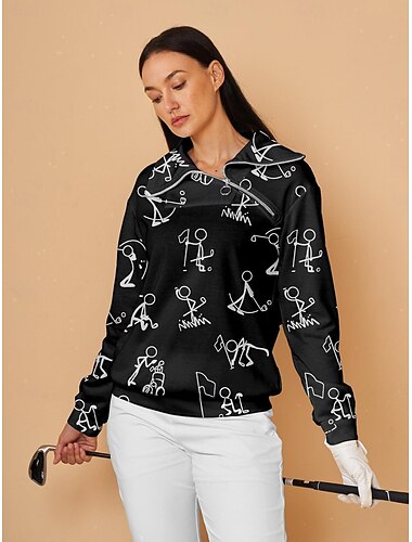  Damen Golf-Pullover Schwarz Langarm Oberteil Damen-Golfkleidung, Kleidung, Outfits, Kleidung