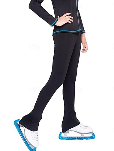  Kunstschaatsbroek voor dames en meisjes, zwarte, elastische trainingsbroek voor wedstrijden, thermisch warm, met kristallen/strasssteentjes voor kunstschaatsen.