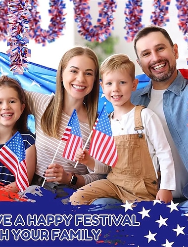  20 meter lange patriottische slinger van lametta met Amerikaanse vlaggen, dik &Luchtige rood-wit-blauwe metallic slinger voor 4 juli (Onafhankelijkheidsdag), decoraties voor Memorial Day, decoratie