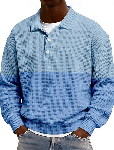  Per uomo Blocco di colori Strisce orizzontali Magliette Polo a Nido d'Ape Polo da rugby Manica Lunga Magliette polo Bavero Abbigliamento Sportivo Casual Scuola Athleisure Abbigliamento quotidiano