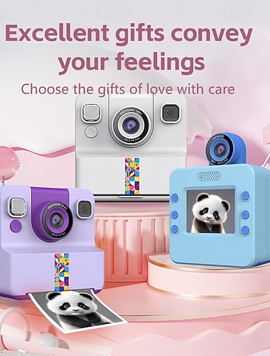  Câmera instantânea infantil, impressora térmica sem tinta &Câmera de vídeo digital 1080p para meninos e meninas, câmera de brinquedo para selfies com impressão em papel. &lápis de cor, aniversário