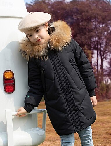  Kinderen Voor meisjes Donsjack Pufferjack Effen Kleur Sport Zak Houd Warm Windbestendig: Buiten jas bovenkleding 4-12 jaar Winter Zwart Wit Blozend Roze