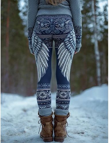  Dame Leggings Ferie Årgang Etnisk stil Full lengde Høy Midje Grafisk Abstrakt 3D-utskrift Hurtigtørkende Pusteevne Myk Elastisk Daglig Hjem utendørs Blå Høst Vinter Slank Fasong