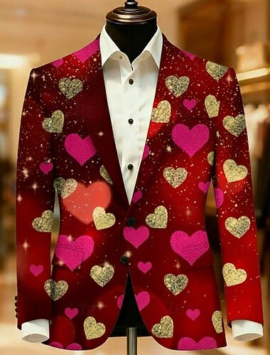  San Valentino Per uomo Cuore Giacca blazer Cappotto Di tendenza Confortevole Traspirante Artistico Casual Quotidiano Abbigliamento da sera Festival Stampa 3D Bottoni Multi-tasche Tutte le stagioni