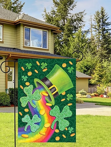  Flaggenbanner zum St. Patrick's Day mit Kleeblatt und St. Patrick's Hut für die Dekoration von Garten, Hof, Terrasse und Rasen.