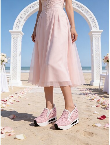  Damesschoenen met plateauzool en sleehak - comfortabele schoenen met bloemenprint voor bruidsmeisjes, perfect voor strandbruiloften