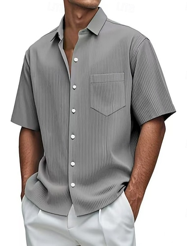  Herren Hemd Freizeithemd Cordhemd Knopfhemd Schwarz Weiß Himmelblau Grün Grau Kurzarm Einfach Mandarinkragen Lässig Täglich Tasche Bekleidung Mode Modern Lässig Bequem