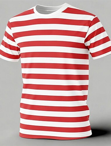  Herren-T-Shirt mit Festivalstreifenmuster – lässiges Karnevals-Party-Shirt