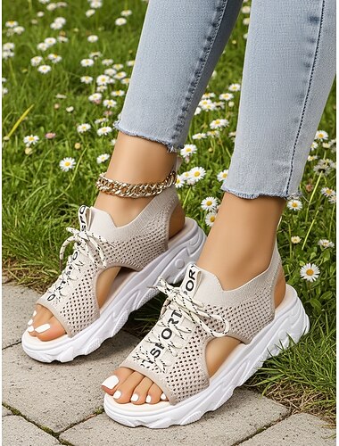  naisten beigenväriset sporttiset sandaalit - hengittävät avokärkiset sandaalit nauhoilla, sopivat erinomaisesti puistokävelyyn, rantapäiviin ja ulkoseikkailuihin