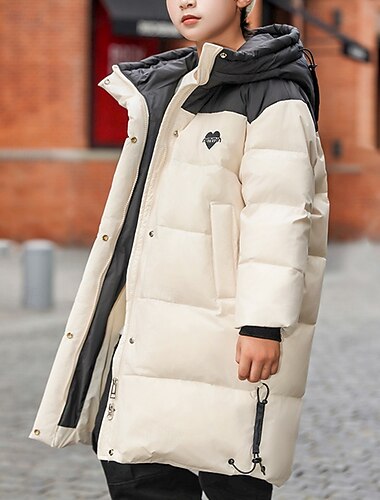  Kinderen Voor meisjes Donsjack Pufferjack Kleurenblok Sport Zak Houd Warm Windbestendig: Buiten jas bovenkleding 4-12 jaar Winter Wit Blozend Roze Khaki